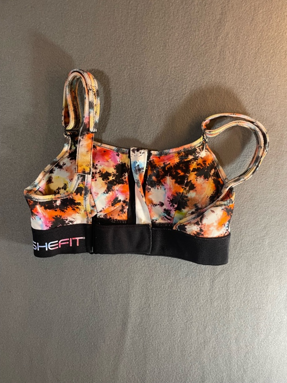 SHEFIT Tie-Dye Front-Zip Sports Bra in Pink, Orange, Black - Picture 4 of 5